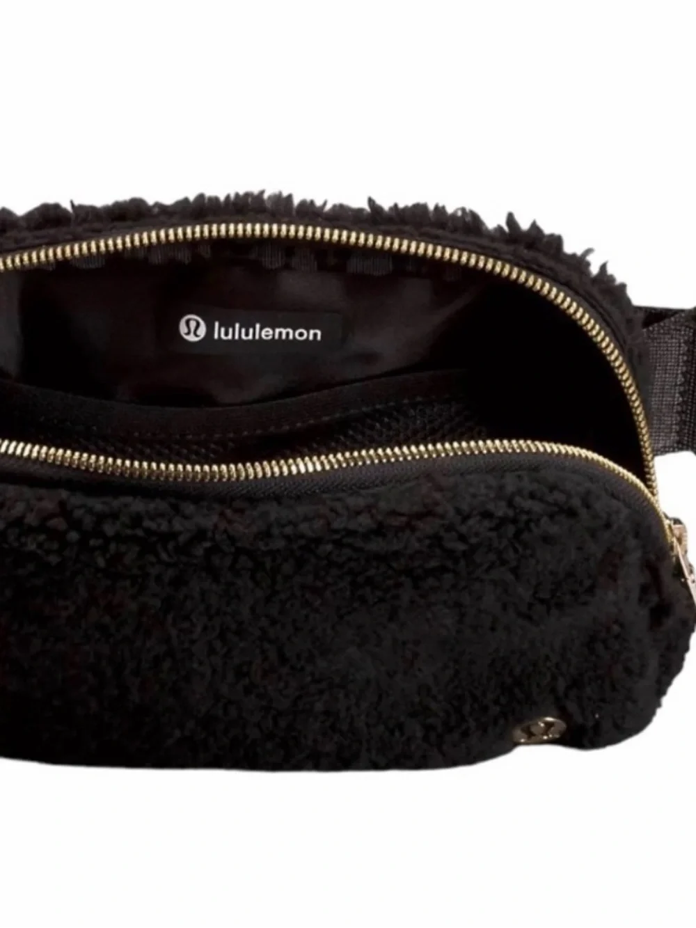 lululemon Black Sherpa Pouch with Gold Hardware